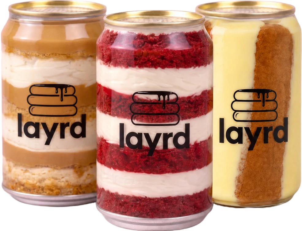 Three handmade Layrd dessert cans prepared for an event.